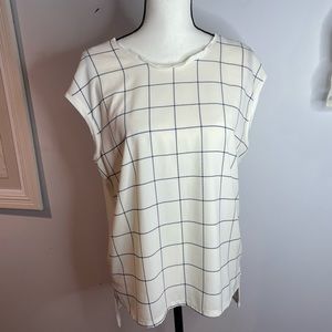 Ann Taylor Sleeveless Essential Shirt Ivory & Blue Women’s Size Small